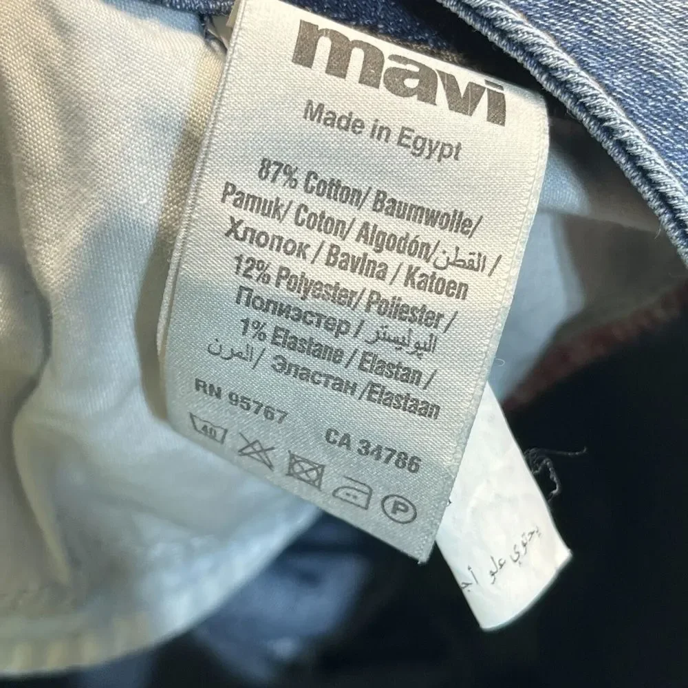 Mavi Jeans Women's 27 Angie‎ Mid Rise Slim Straight Distressed Denim Pants
